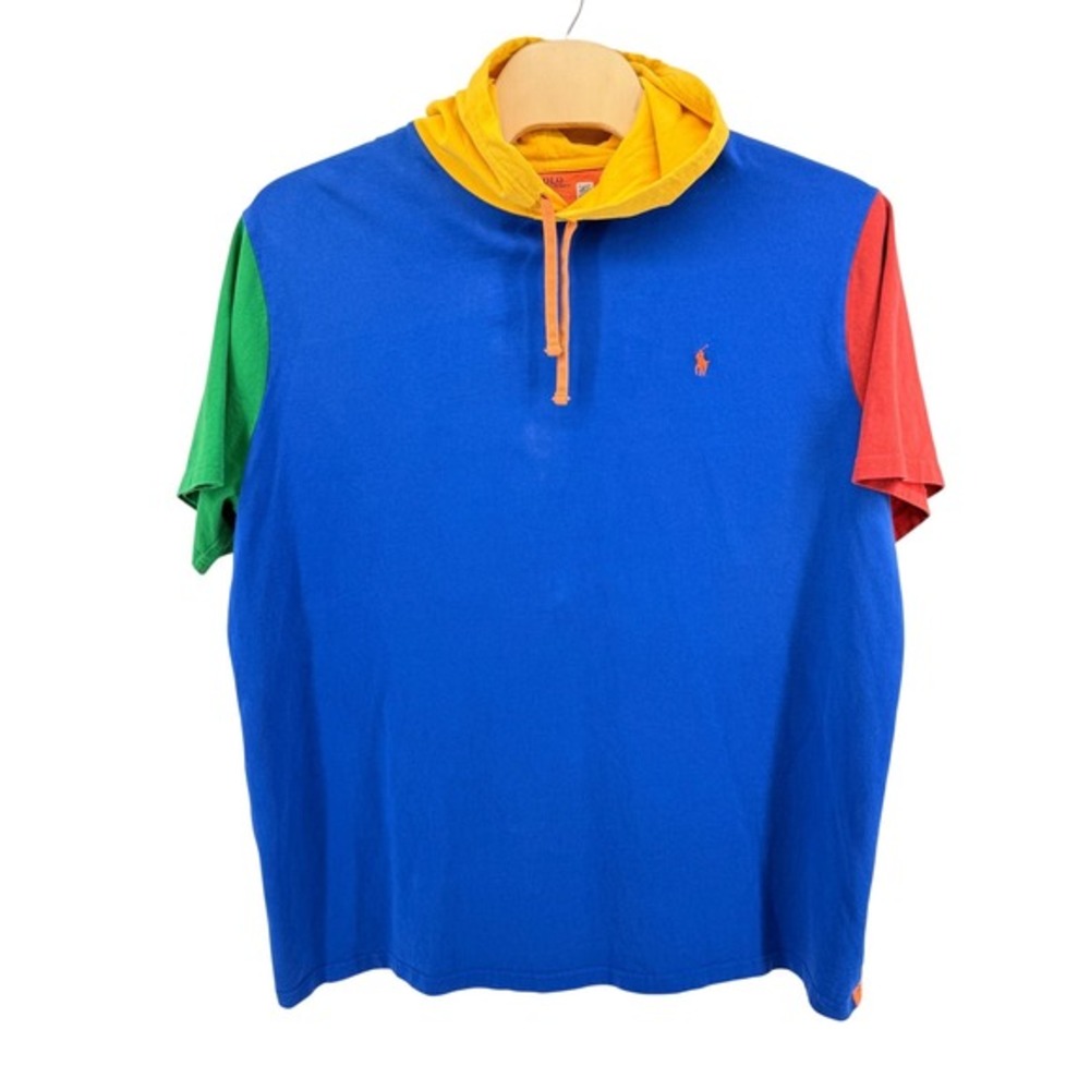 Polo Ralph Lauren SS Hoodie Mens 3XLT Pre-Owned Hoodie Blue Colorblock Pony Logo